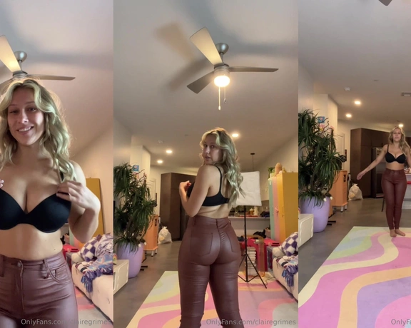 Claire Grimes aka clairegrimes - 03-27-2024 OnlyFans Video - Brown leather pants model and walk